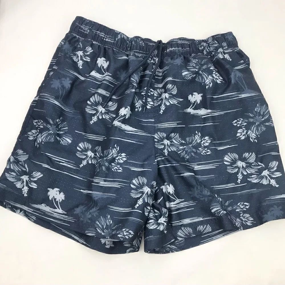 Ocean Pacific Dark Blue Light Blue Tropical Print Swim Trunks